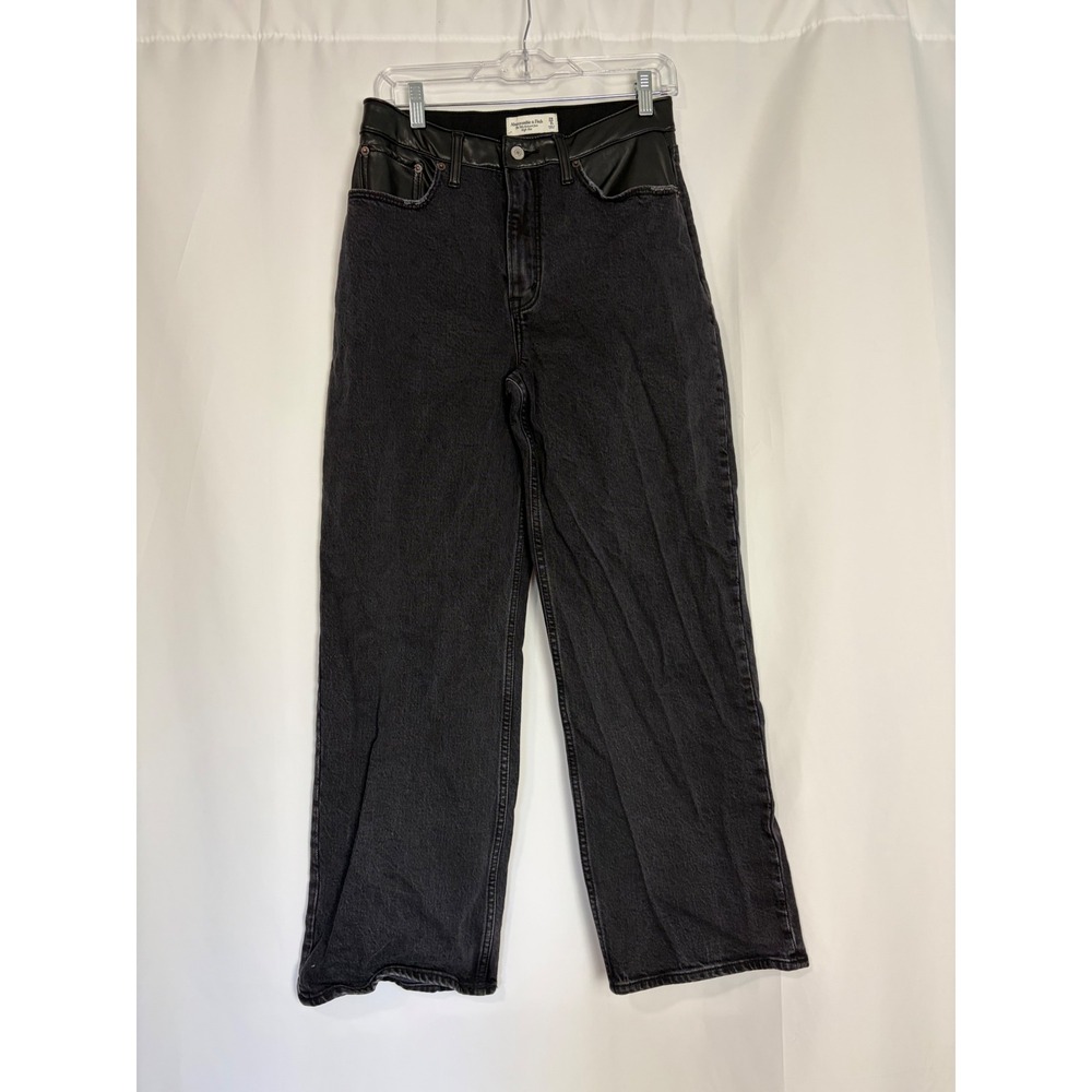 Abercrombie & Fitch 90s Relaxed Jean Leather Trim High Rise Black 29/8S Grunge